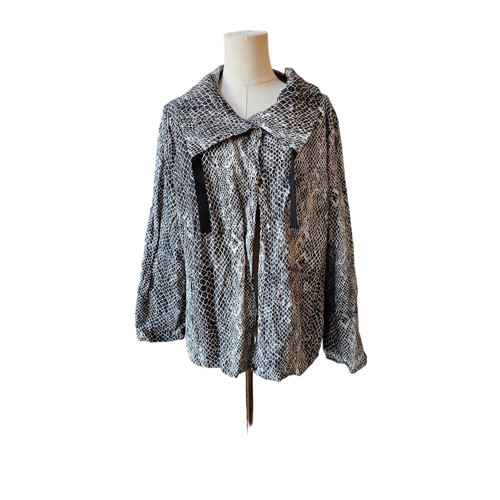 Chico's Sz 3 Gray Snake Metallic Lightweight Sailor Collar Windbreaker Jacket XL